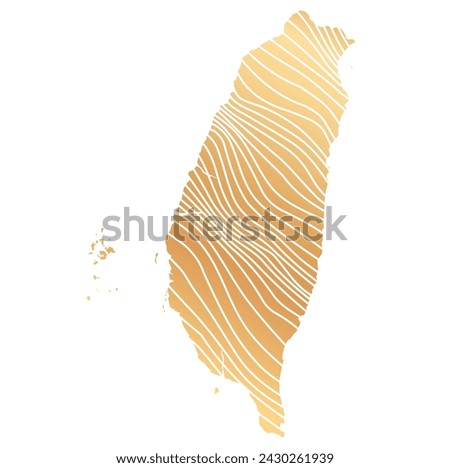 abstract map of Taiwan - vector illustration of striped gold colored map