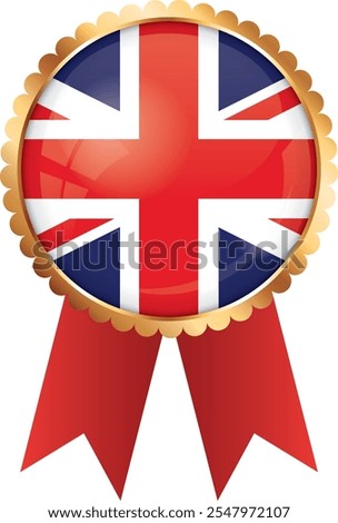 gold award ribbon banner with flag of UK