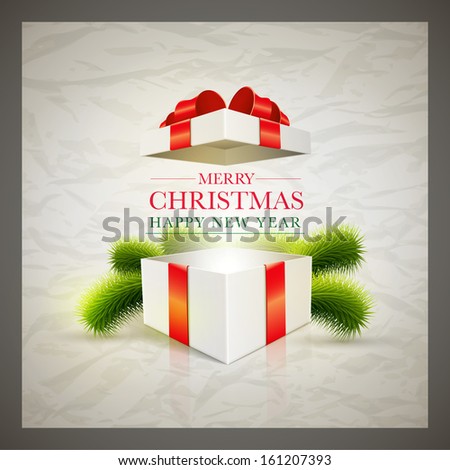 Vector retro Christmas card design template with wrinkled paper background. Elements are layered separately in vector file.