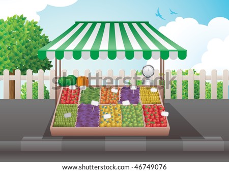 Fruit And Vegetable Stall Vector Illustration. Elements Are Layered ...