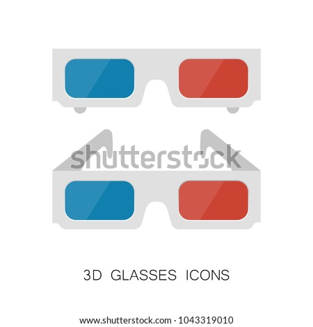 Set of 3D Glasses Icons isolated on White. Vector Illustration. Flat Simple Icon. Cinema Movie Film Watching Design Element.