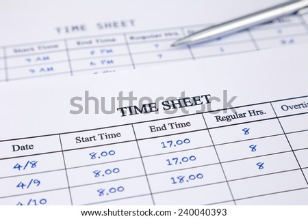 Record working times focus on time sheet word