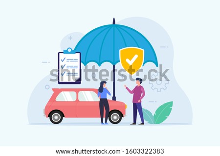 Car Insurance design concept with umbrella protection flat vector illustration