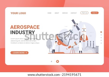 Aerospace industry landing page template vector illustration