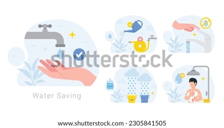 Water saving illustration concept. Save the water resources sustainable consumption, cost effective lifestyle