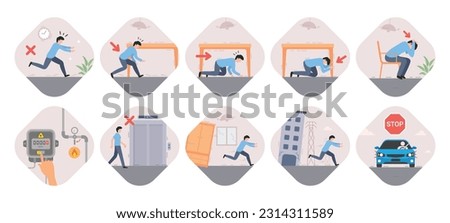 Set of Earthquake emergency safety rules and instruction vector illustration