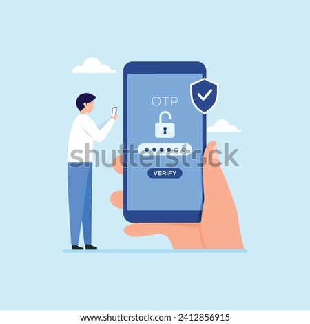 OTP authentication and Secure Verification. One Time Password method for unlock account bank illustration concept