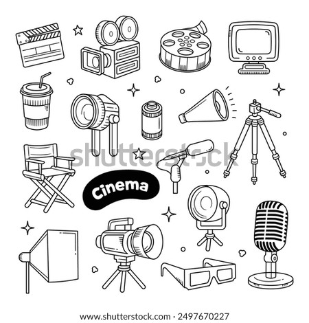 Set of Cinema outline doodle hand drawn vector illustration