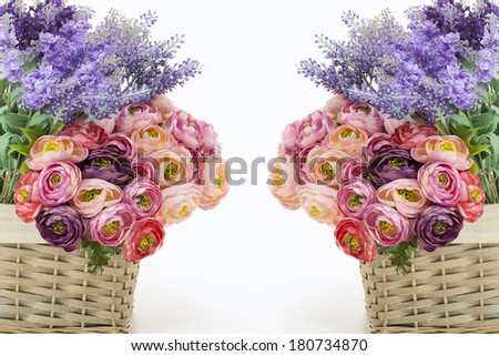 two baskets of flowers