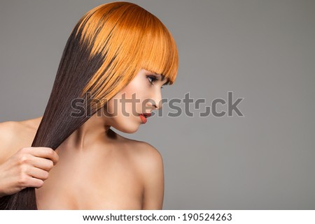 beautiful woman with creative colored hair