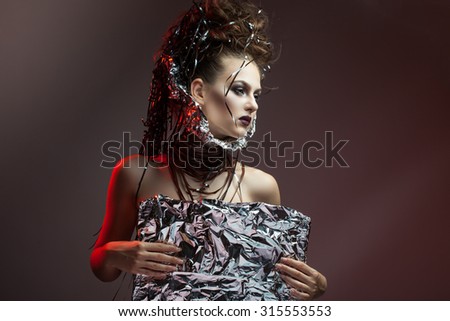 portrait of a woman with a shiny foil