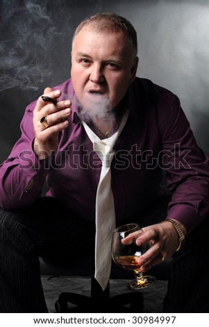 old big man person cognac wicked drink smoke