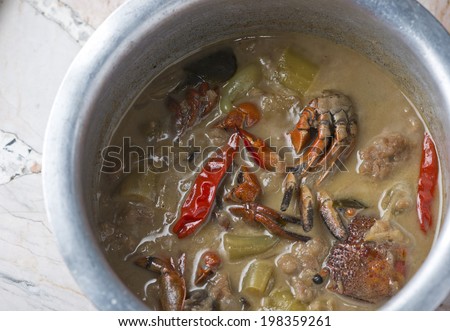 Stew crab with coconut milk dip with fresh vegetables,Thai food