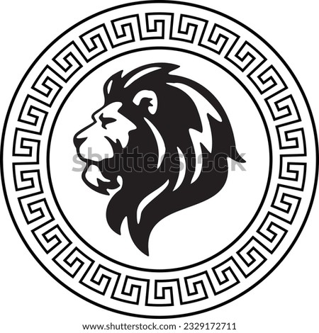 Circular design with lion head sketch art with the royal crown for stamps, logo, tattoos, and printing