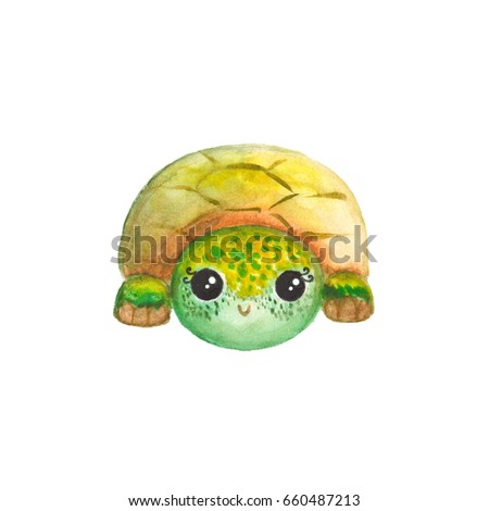 Watercolor cartoon turtle