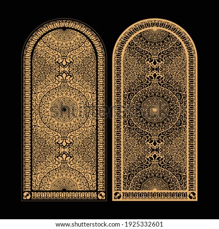 Luxury Door Outline and Fill Laser Cutting Template for Your House Main Gate With Floral Texture and Motif Islamic and architecture Design