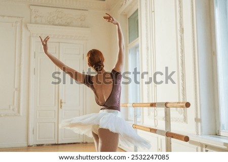 Similar – Image, Stock Photo Young ballerina dancing near palms