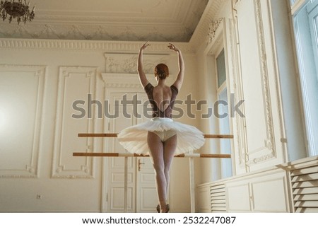 Image, Stock Photo Young ballerina dancing near palms