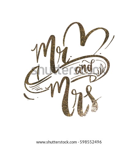 Mr and Mrs wedding backdrop design with gold glitter/ Typography poster design vector art