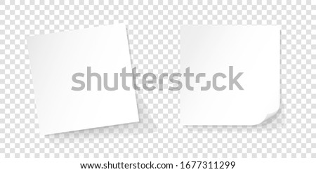 Two white paper reminder, white sticks, sticky notes, realistic vector illustration on isolated background with shadow