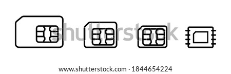 Set sim card, mobile telephone card line icons