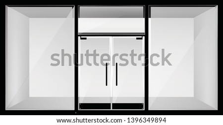 empty shop front store realistic windows, space closed doors template mock up background vector illustration