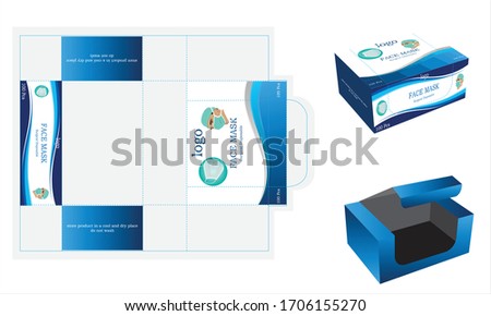 Disposable face masks box packaging  or box, isolated. Surgical masks, also known as a procedure masks. vector illustration