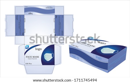 Disposable face masks box packaging  or box, isolated. Surgical masks, also known as a procedure masks. vector illustration