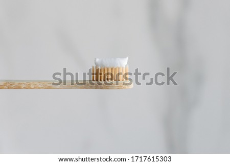 Bamboo biodegradable toothbrushes on blue