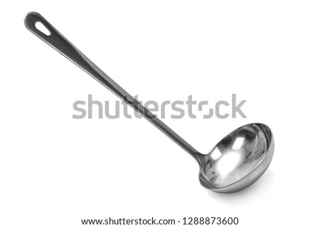 Metal kitchen soup ladle isolated on white background in close-up Stock foto © 