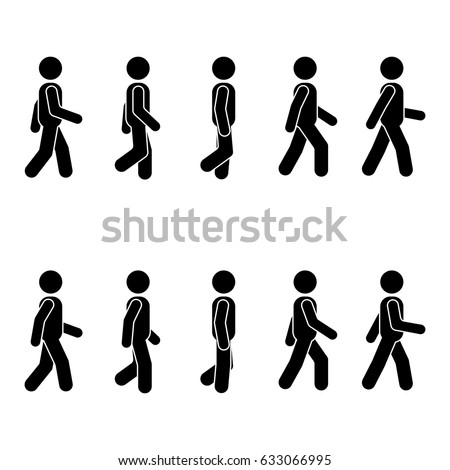 Man people various walking position. Posture stick figure. Vector standing person icon symbol sign pictogram on white ストックフォト © 