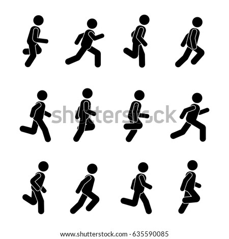 Man people various running position. Posture stick figure. Vector illustration of posing person icon symbol sign pictogram on white
