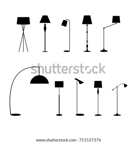 Standing lampshade icon set. Vector illustration of fashion collection electric floor lamp pictogram on white