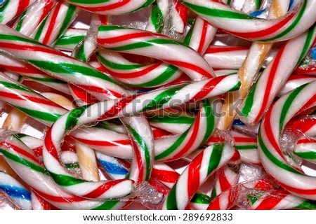 Red, green and white striped christmas candy canes