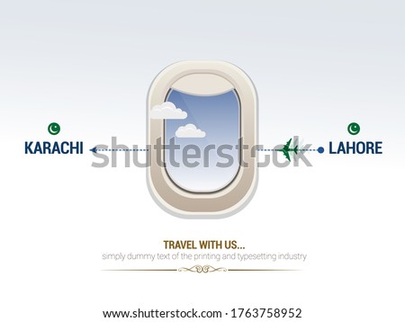 Airplane window travel from Lahore to Karachi Pakistan.