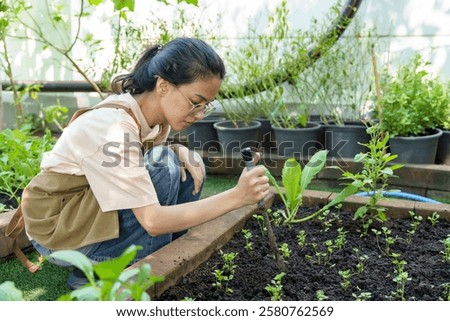 Similar – Image, Stock Photo young woman kneeling on floor feeding snacks to her cat