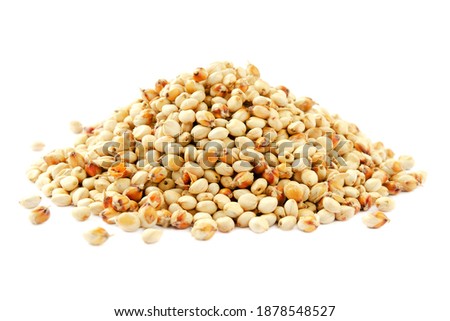 Sorghum seeds isolated on white background. Sorghum Moench on a white background. Sorghum seeds heap isolated on white background. Whole seeds of sorghum, millet, feed. Foto stock © 