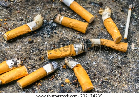 Similar – Image, Stock Photo Many cigarettes lie on the street and pollute the environment