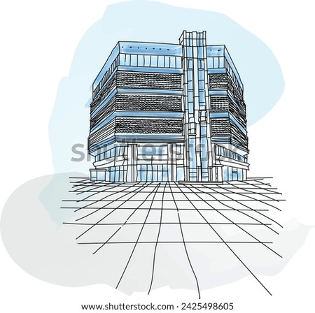 City Hall on left and Skarbek Department Store in Katowice, Poland, Europe, vector illustration