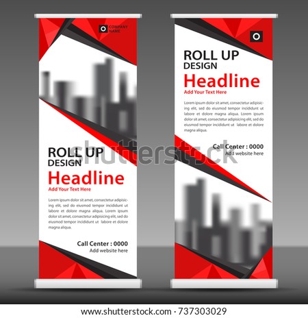 red roll up banner stand template design flyer layout vector pull