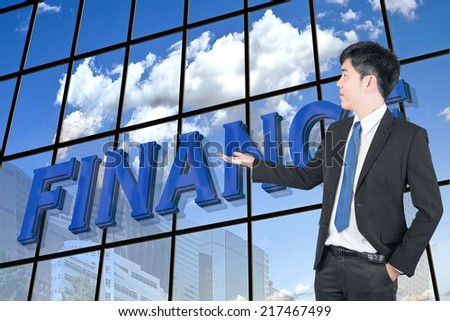Asian business man presenting finance use for business background