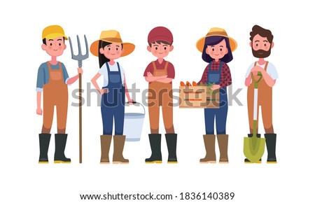 Farmers and harvesting characters, Agricultural workers. Vector illustration in a flat style