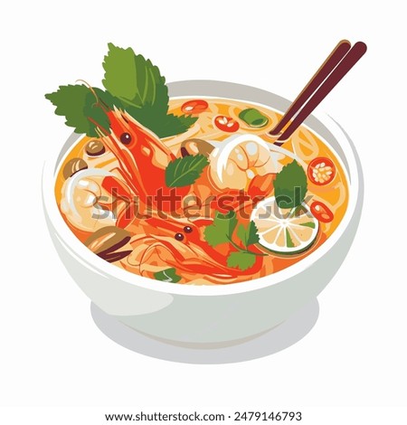 Thai tom yum food, vector art illustration, flat color, on white background