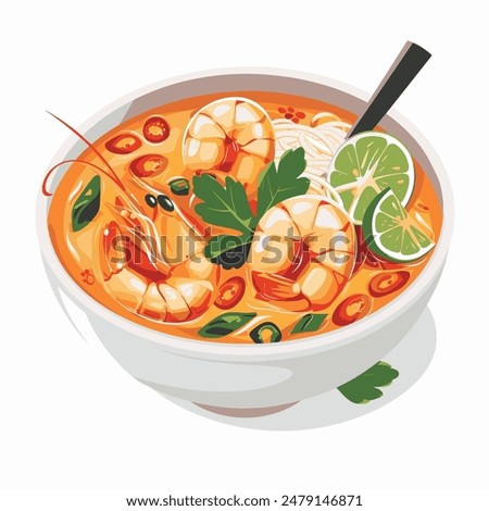 Thai tom yum food, vector art illustration, flat color, on white background