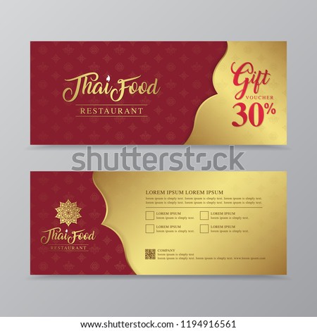 thai food and thai restaurant gift voucher design template for printing, flyers, poster, web, banner, brochure and card vector illustration