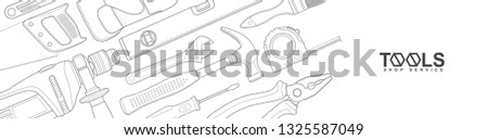 Construction concept tools shop service banner set all of tools supplies for house repair builder on white background vector illustration