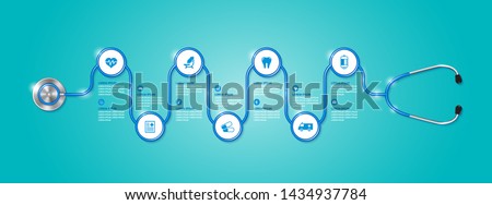Healthcare and medical concept stethoscope and flat icons in medicine, health, cross decoration for flyers, poster, web, banner, and card vector illustration