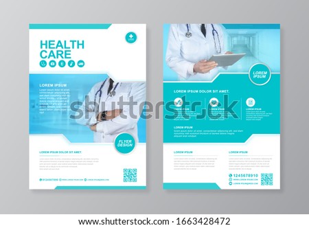 Corporate healthcare cover, back page a4 template design and flat icons for a report and medical brochure design, flyer, leaflets decoration for printing and presentation vector illustration