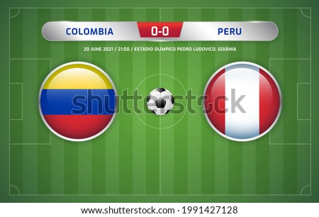 Colombia vs Peru scoreboard broadcast template for sport soccer south america's tournament 2021 and football championship vector illustration Imagine de stoc © 