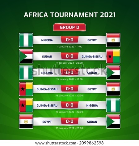 Scoreboard broadcast template for sport soccer africa tournament 2021 Group D and football championship in cameroon vector illustration Photo stock © 